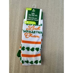 NWT St. Patrick’s Day Knee High Socks – “Luck With All This Charm” – Size 5–9